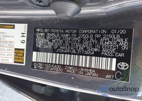 2020 Toyota Prius Xle from USA, damaged, VIN JTDKARFU8L3113654